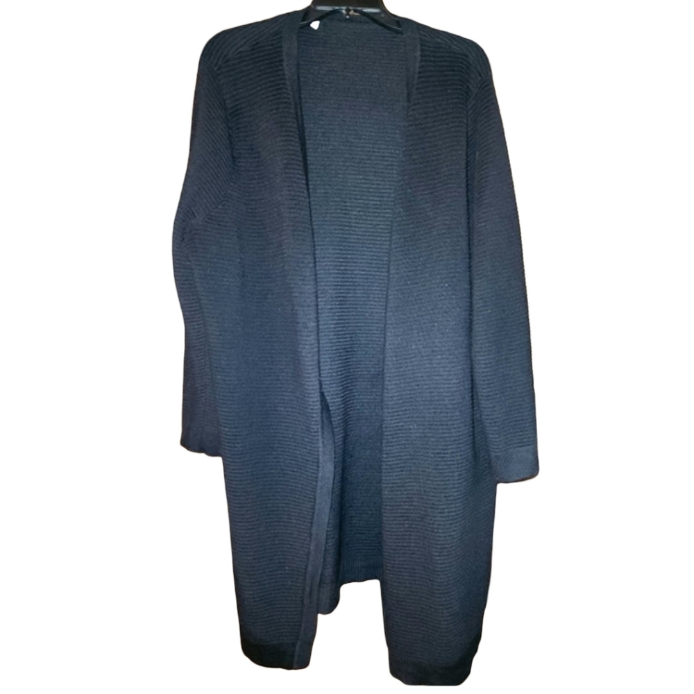 ALLISON DALEY Black Ribbed Duster Cardigan Sweater Plus Size 2X Open Front Cozy
